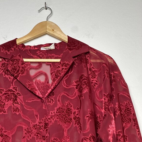 VTG Victoria Secret Gold Label Floral Button Up Nightgown Shirt Semi Sheer Sz M - Picture 10 of 15